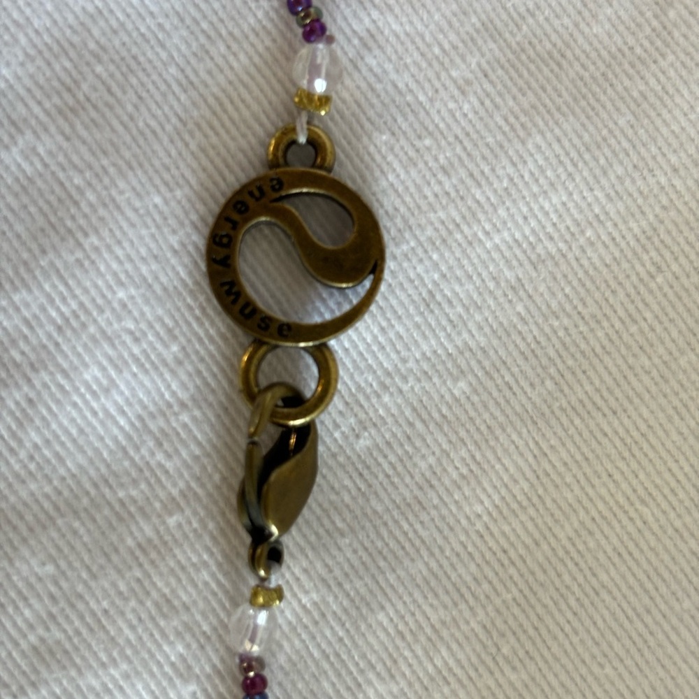 Energy Muse Brass Coin with Purple Beads, Thread and Pendant Stone - Picture 9 of 9